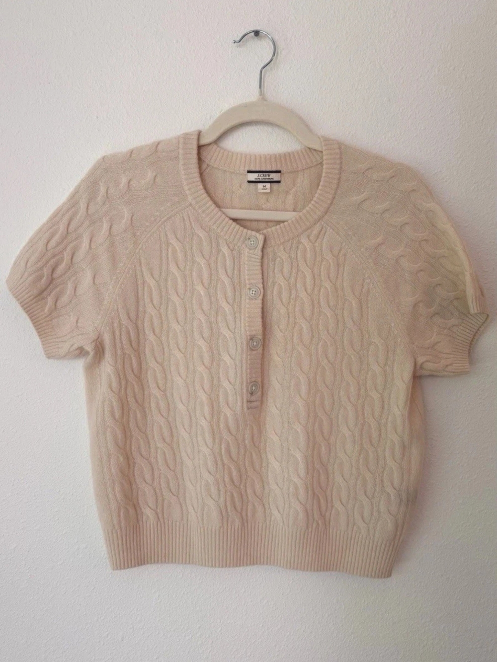 J. Crew Cream Short-Sleeve Cable Knit Henley